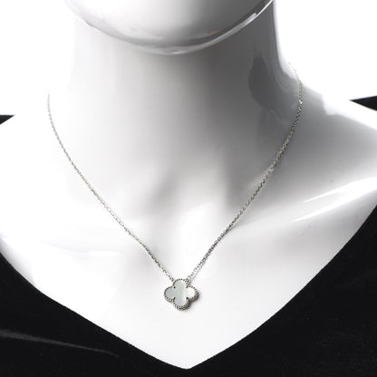 Van Cleef & Arpels 18K White Gold Mother of Pearl Vintage Alhambra Pendant Necklace 2 of 7