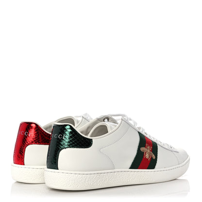 Gucci Calfskin Ayers Bee Embroidered Womens Ace Sneakers 38.5 White Green 4 of 9