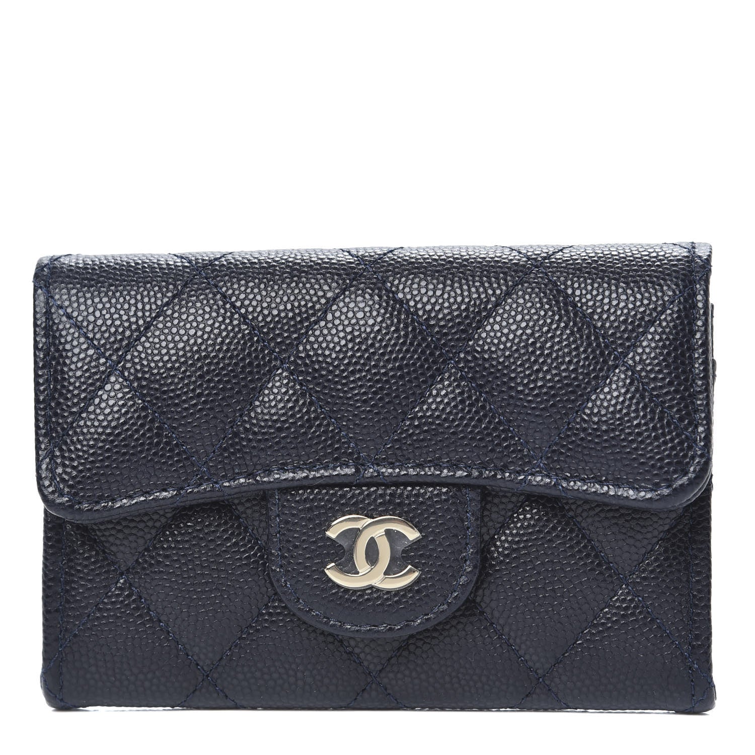 Chanel Caviar Quilted Flap Card Holder Wallet Navy Blue 1 of 8
