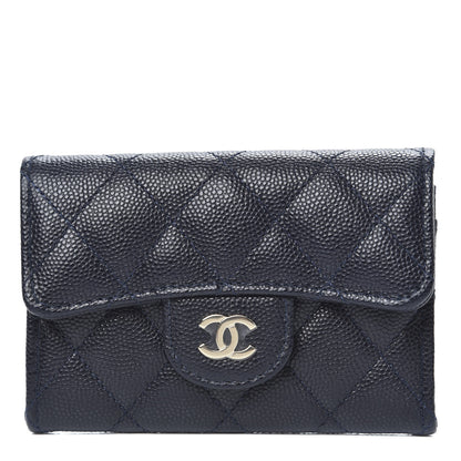 Chanel Caviar Quilted Flap Card Holder Wallet Navy Blue 1 of 8