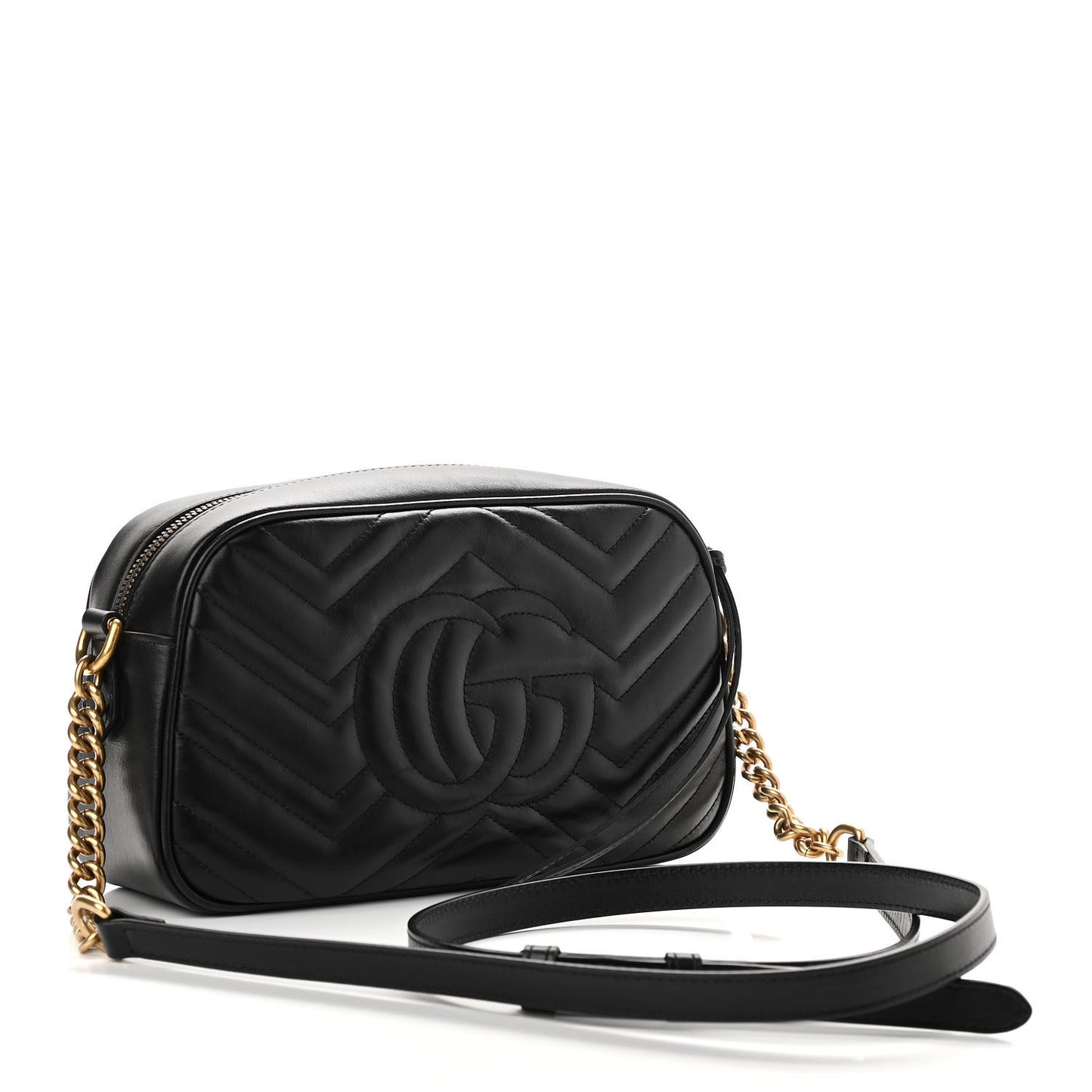 Calfskin Matelasse Small GG Marmont Chain Shoulder Bag Black