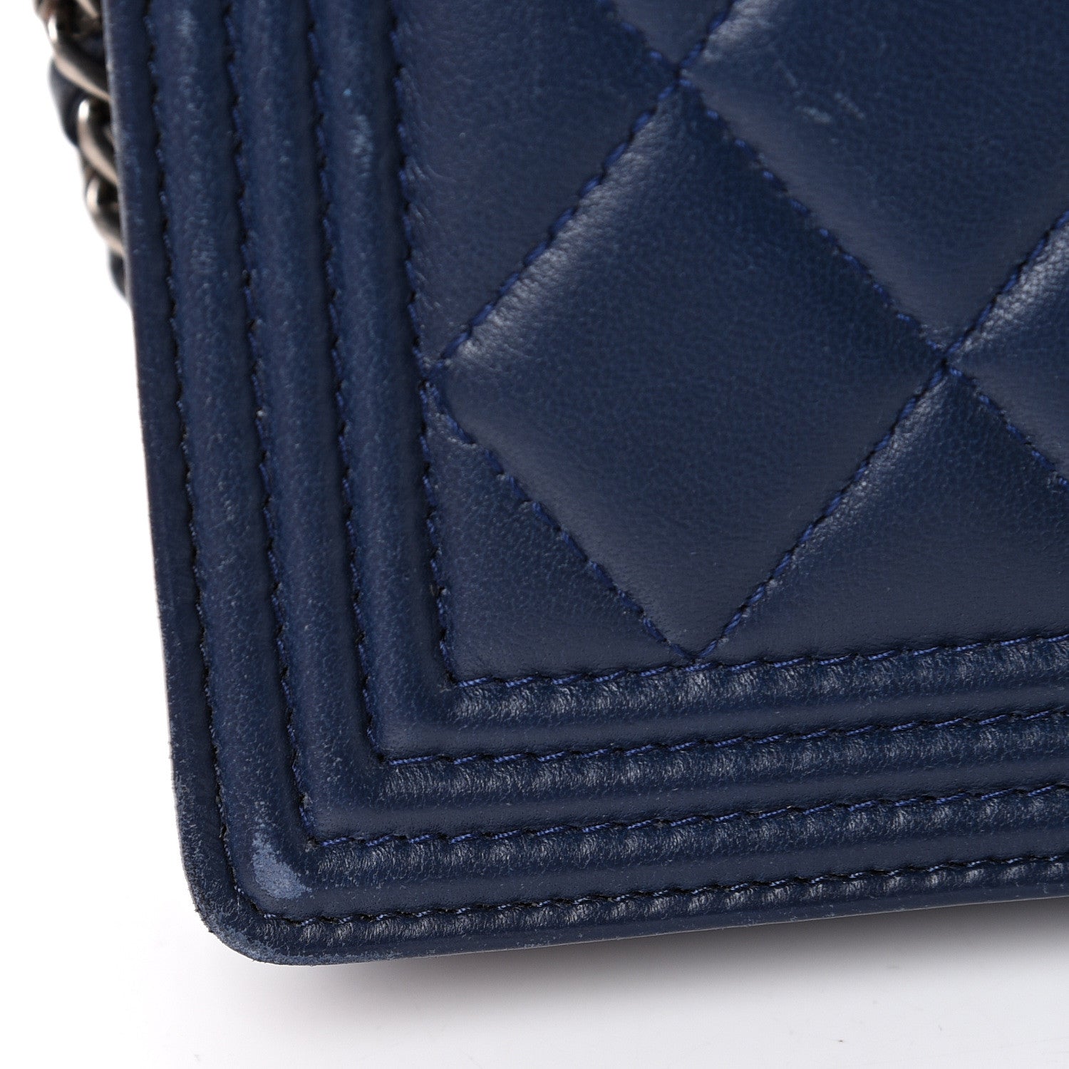 Chanel Lambskin Quilted Boy Wallet On Removable Chain WOC Navy Blue 17 of 18
