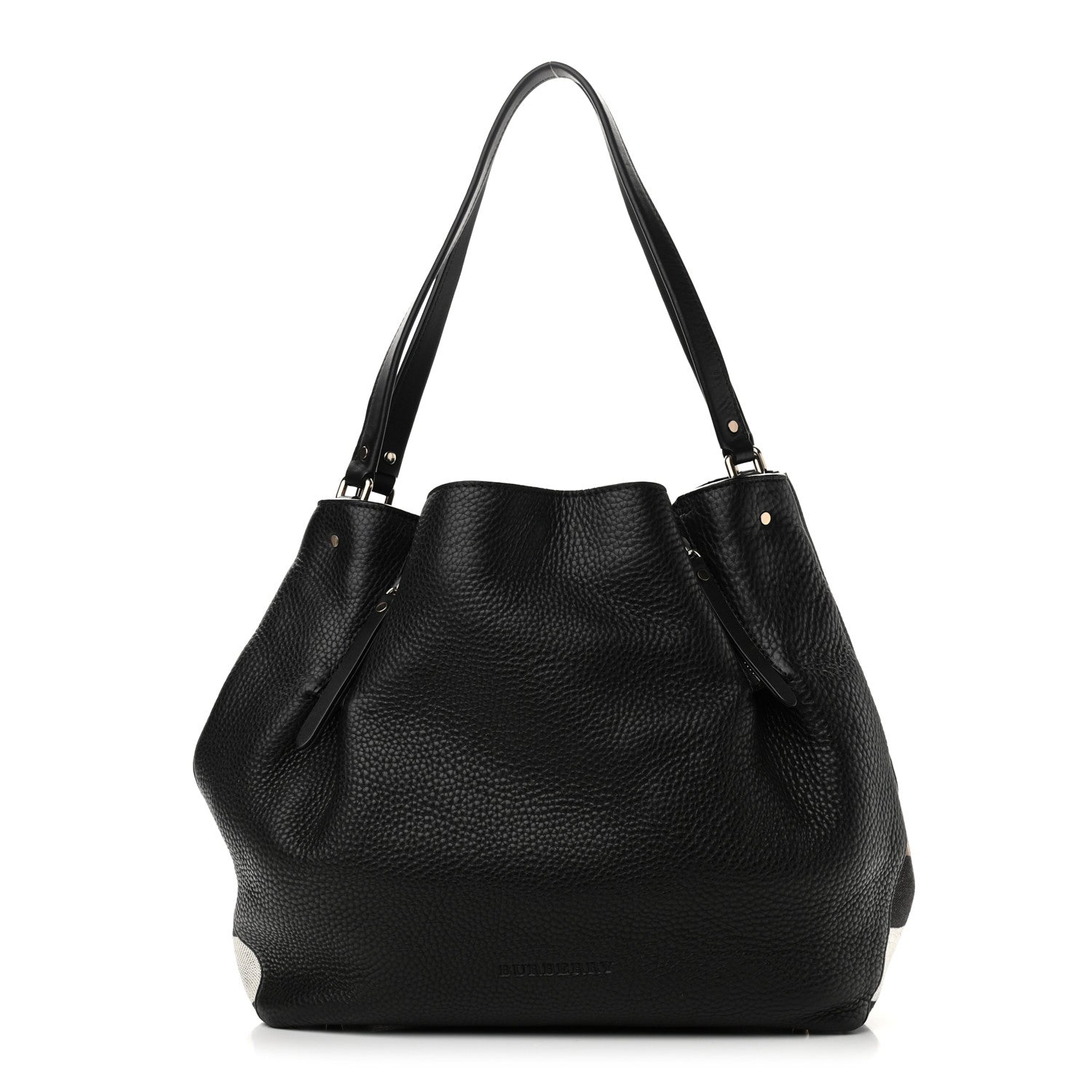 Burberry Grainy Calfskin House Check Medium Maidstone Black 1 of 10