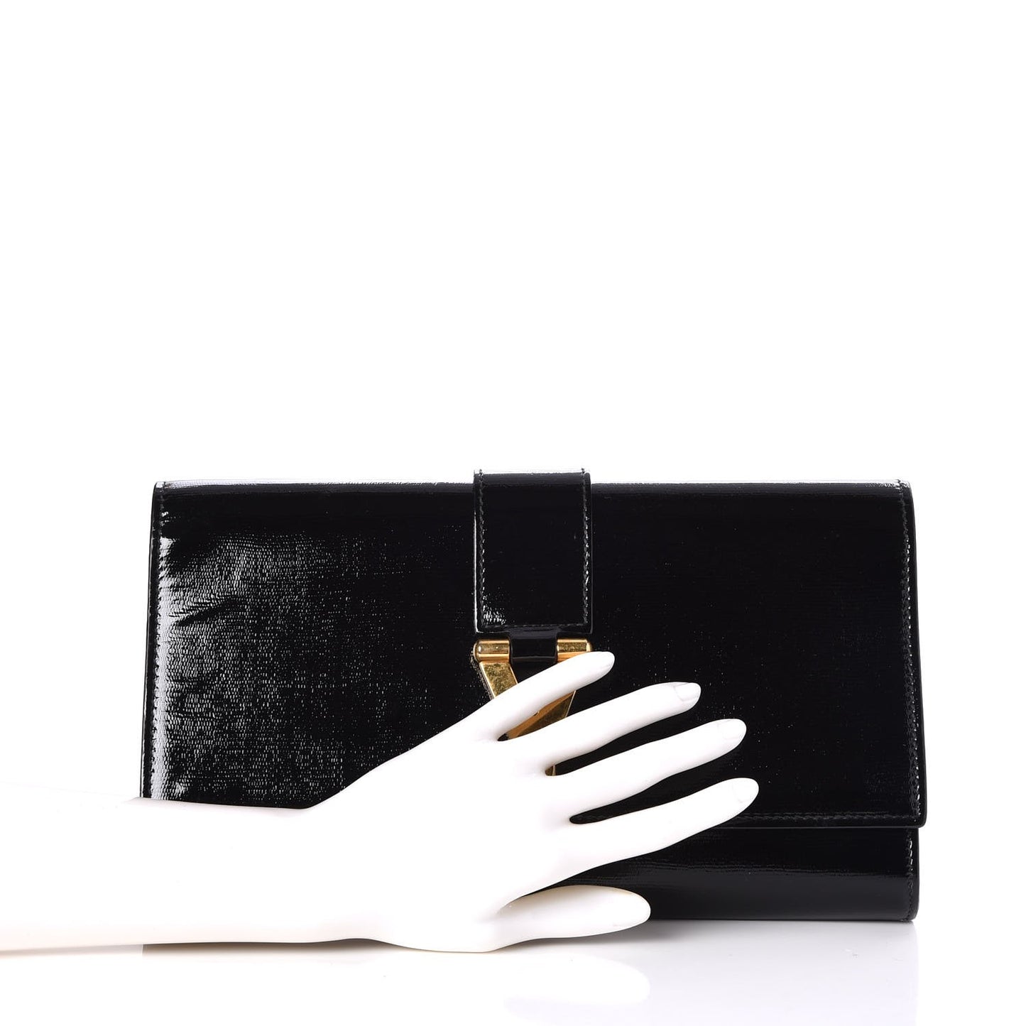 Textured Patent Classic Y Ligne Clutch Black