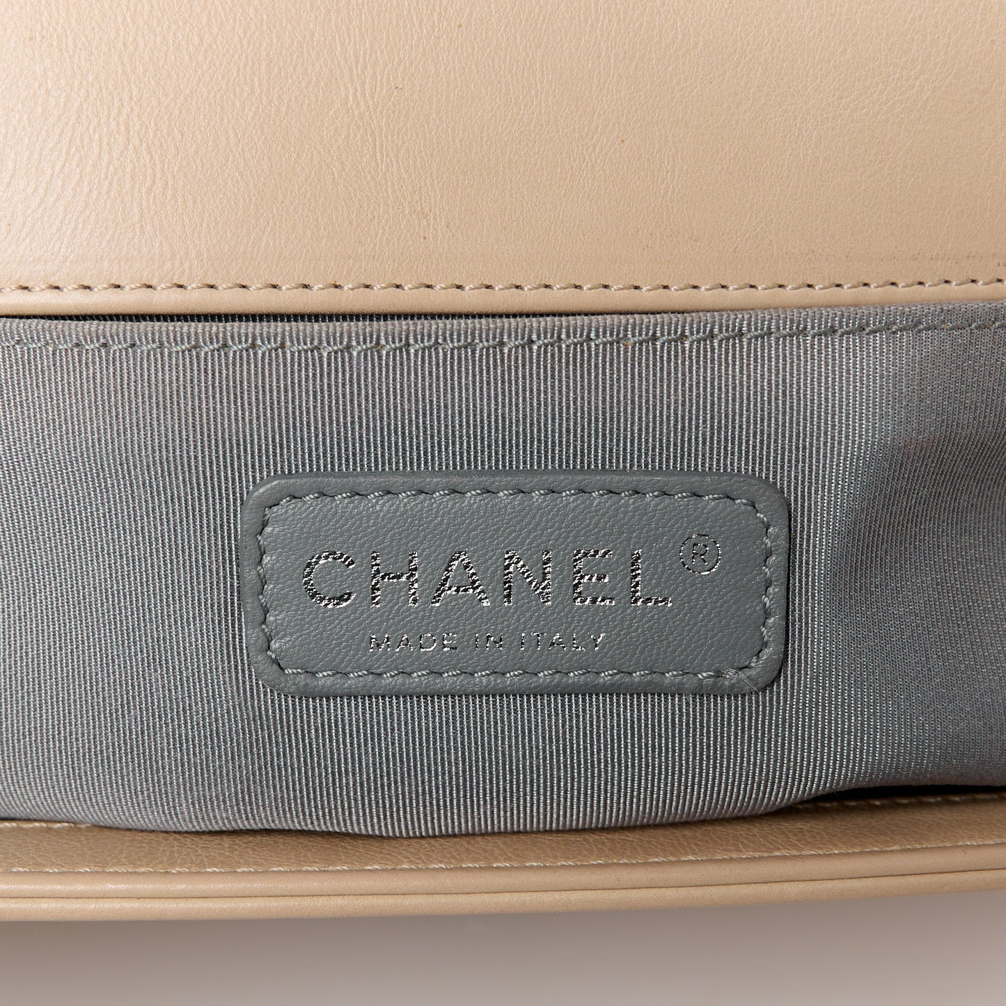 Calfskin Quilted Double Stitch Medium Boy Flap Beige