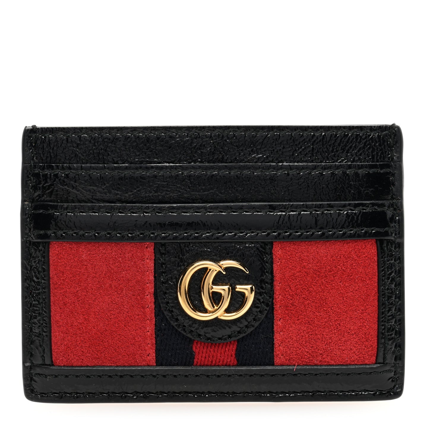 Suede Patent Ophidia Card Holder Hibiscus Red Black