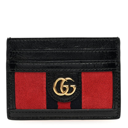 Gucci Suede Patent Ophidia Card Holder Hibiscus Red Black 1 of 6
