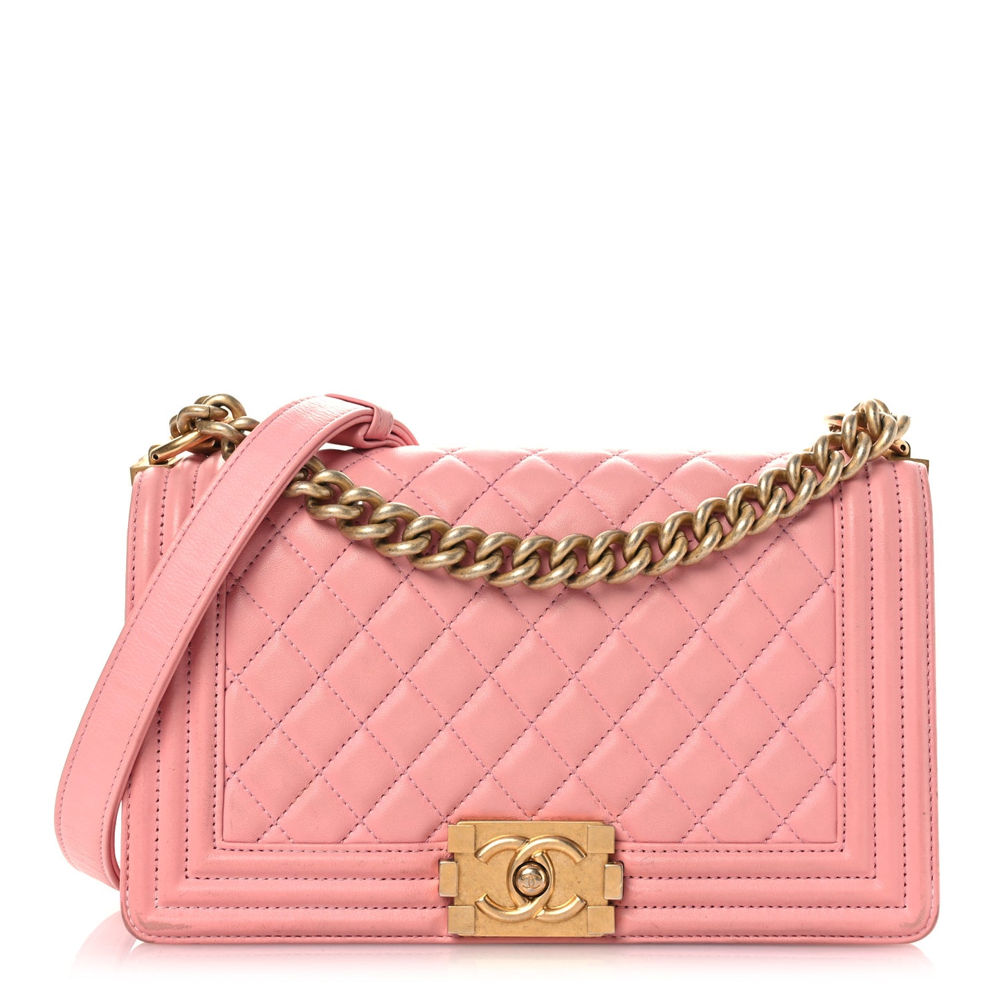Lambskin Quilted Medium Boy Flap Light Pink