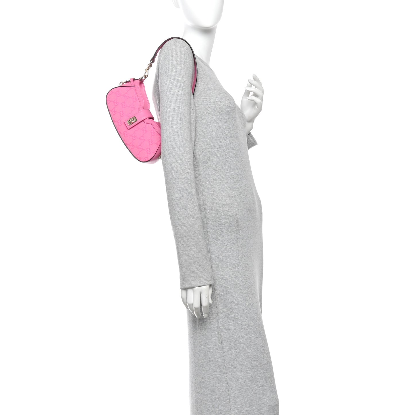 Calfskin Monogram Mini Moon Side Shoulder Bag Pink