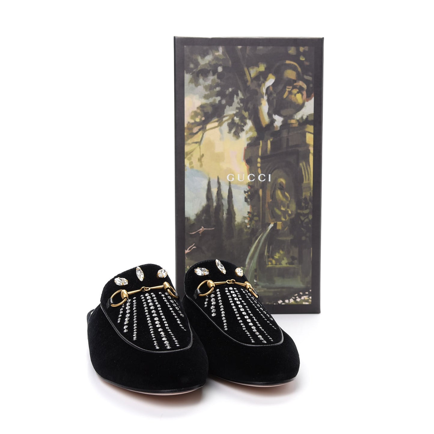 Velvet Marquise Crystals Womens Princetown Slippers 38.5 Black