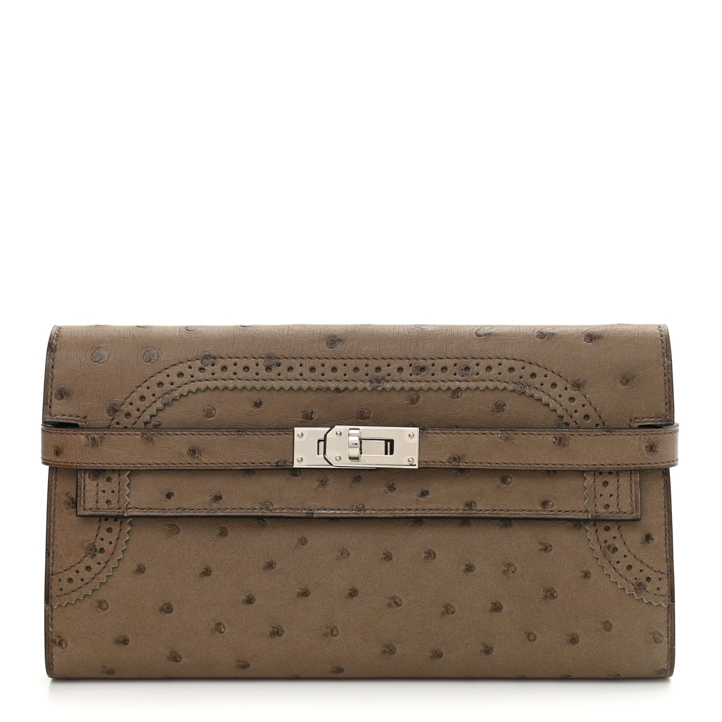 Ostrich Ghillies Kelly Longue Wallet Mousse