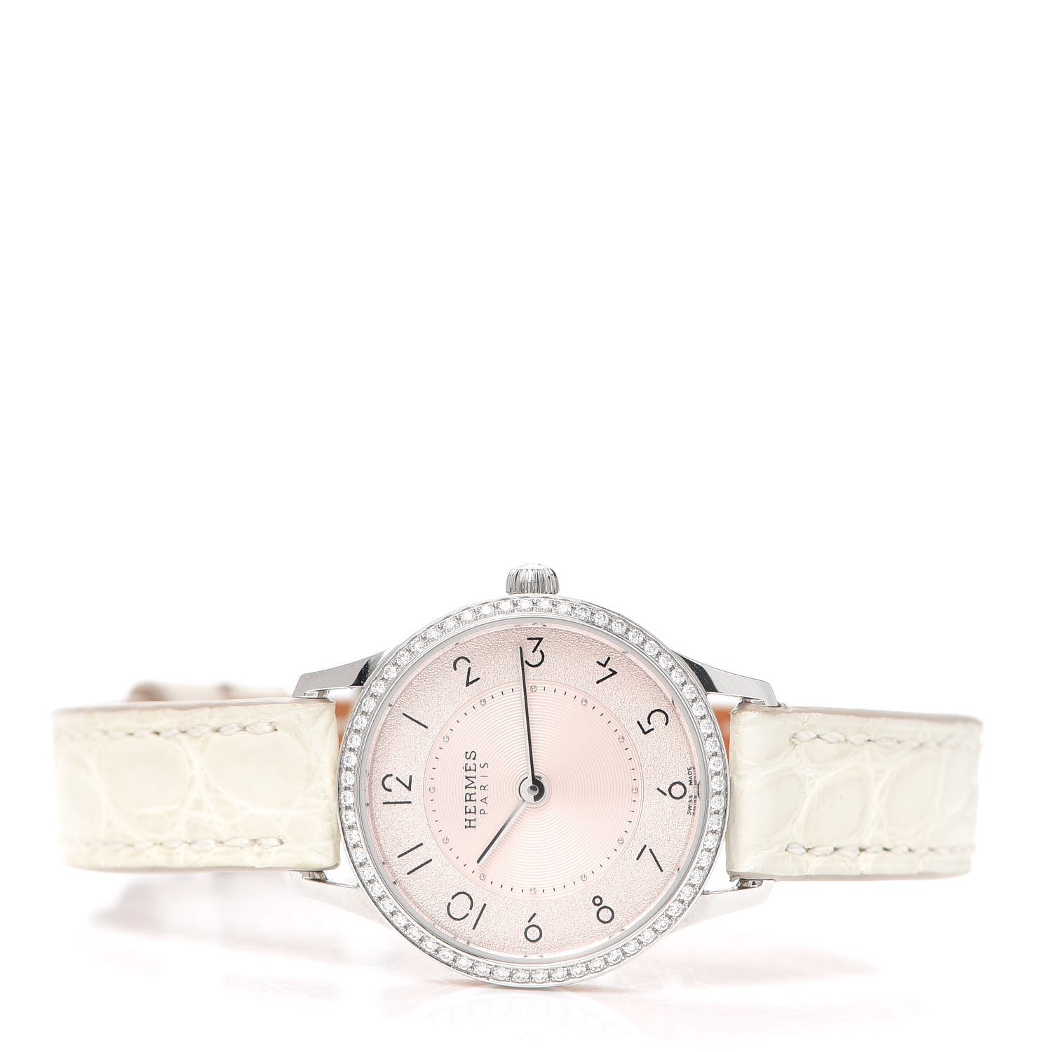 Hermes Stainless Steel Alligator Diamond Bezel 25mm Slim d'Hermes Quartz Watch Blanc 2 of 5