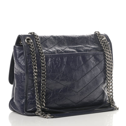 Saint Laurent Crinkled Calfskin Matelasse Monogram Medium Niki Chain Satchel Deep Marine 2 of 4