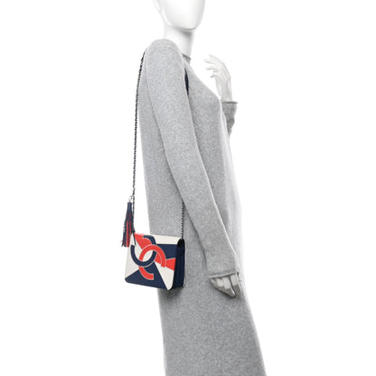 Chanel Lambskin Patchwork CC Tassel Crossbody Bag White Blue Red 2 of 14