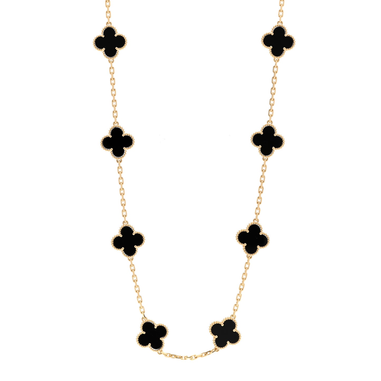 18K Yellow Gold Black Onyx 20 Motifs Vintage Alhambra Necklace