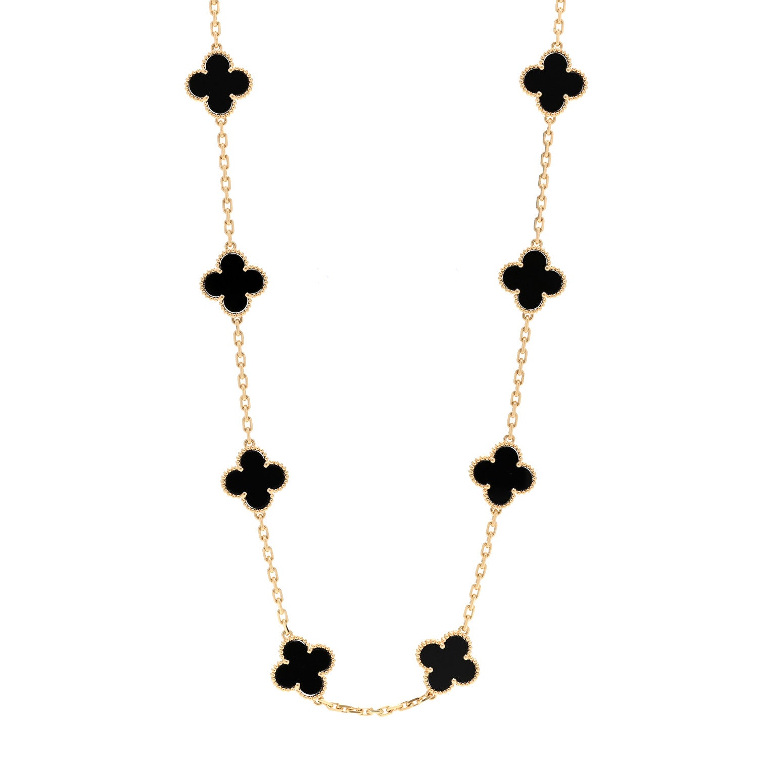Van Cleef & Arpels 18K Yellow Gold Black Onyx 20 Motifs Vintage Alhambra Necklace 1 of 5