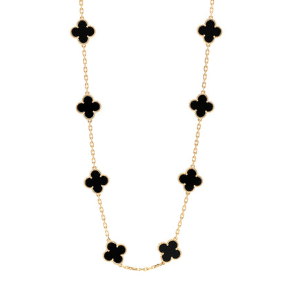 Van Cleef & Arpels 18K Yellow Gold Black Onyx 20 Motifs Vintage Alhambra Necklace 1 of 5