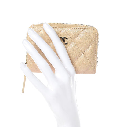 Chanel Iridescent Caviar Quilted Zip Card Holder Beige 2 of 9