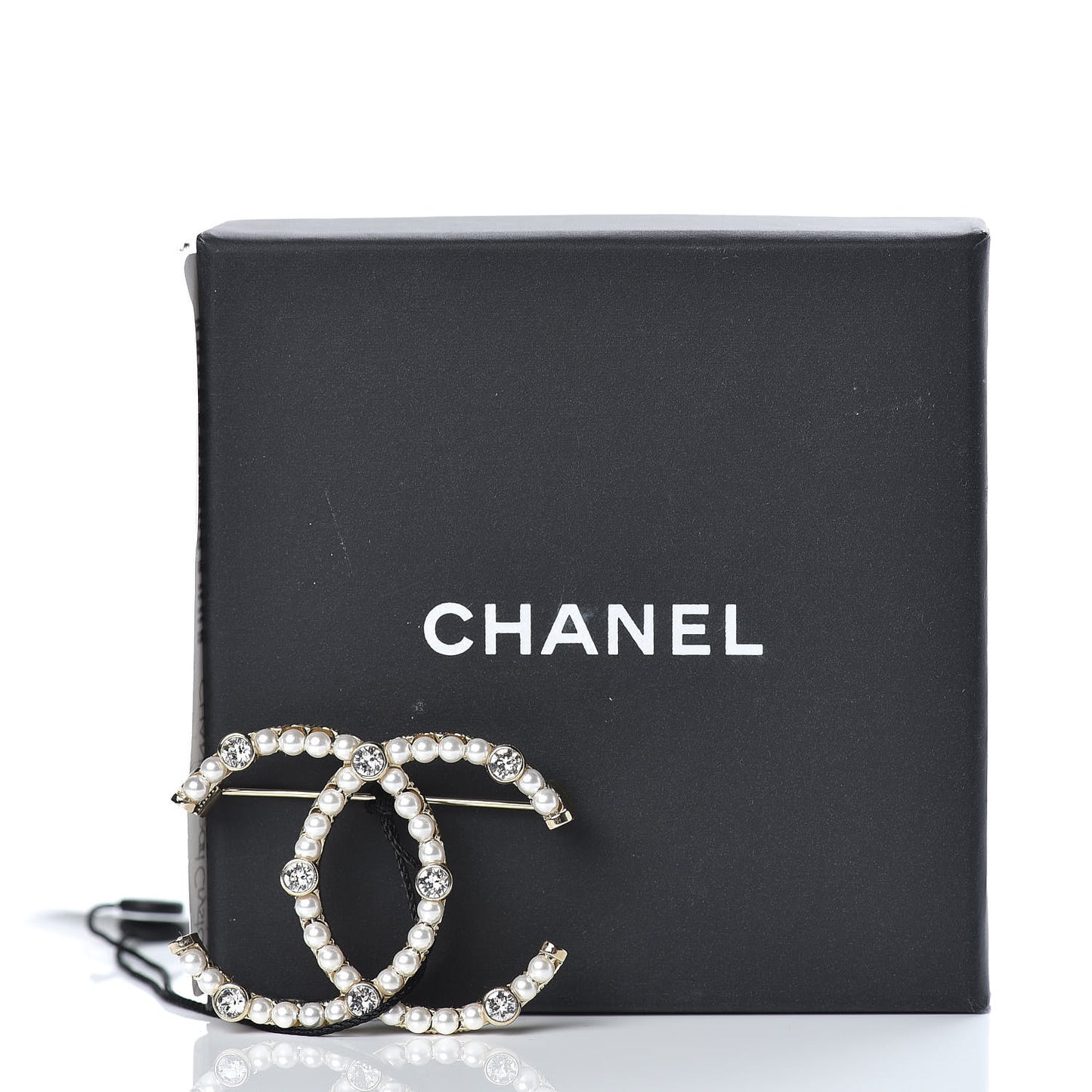 Pearl Crystal CC Charms Brooch Gold