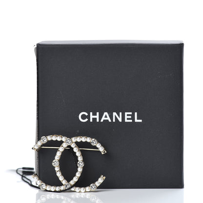 Chanel Pearl Crystal CC Charms Brooch Gold 5 of 5