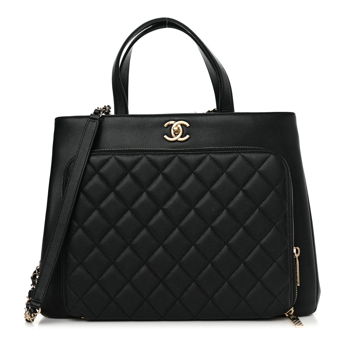 Caviar Quilted Large Business Affinity Shopping Bag Black