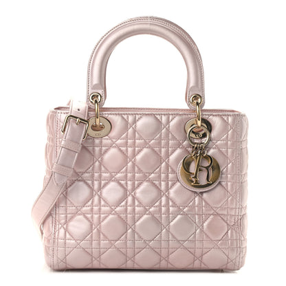 Christian Dior Pearly Lambskin Cannage Medium Lady Dior Lotus 1 of 11