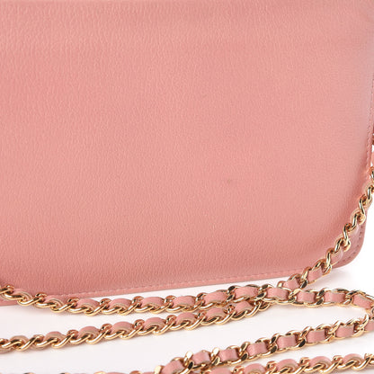 Chanel Goatskin Embossed Camellia Wallet On Chain WOC Light Pink 16 of 21