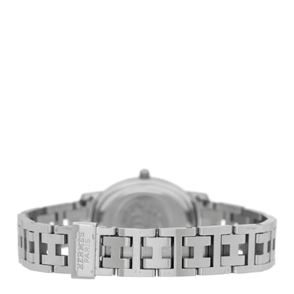 Hermes Stainless Steel Diamond Pink Mother of Pearl 22mm Clipper Oval Quartz Watch 3 of 4