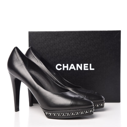Chanel Lambskin CC Cap Toe Platform Chain Pumps 42 Black 8 of 8