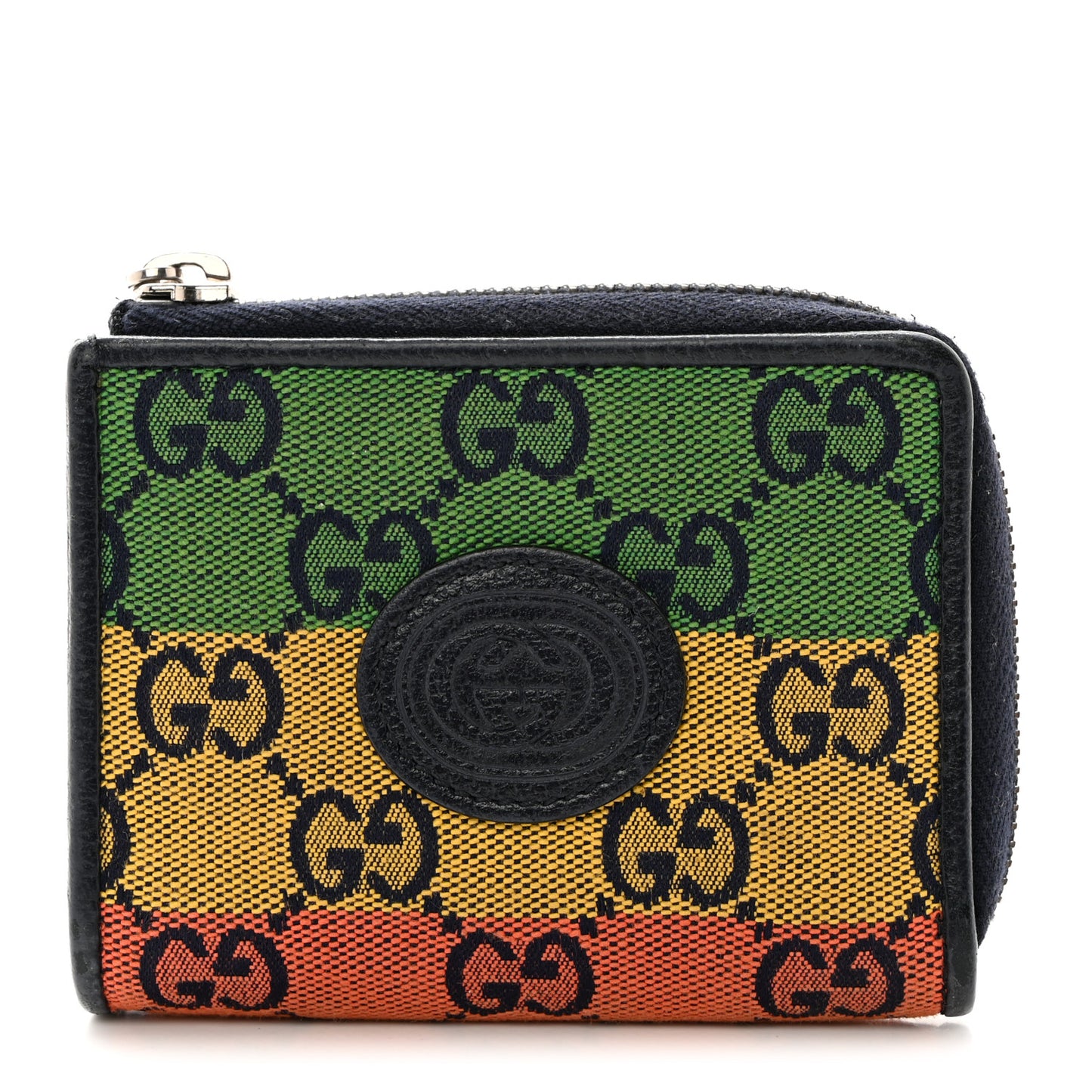 Monogram Multicolor Retro Interlocking G Zip Card Case Wallet Blue Rainbow
