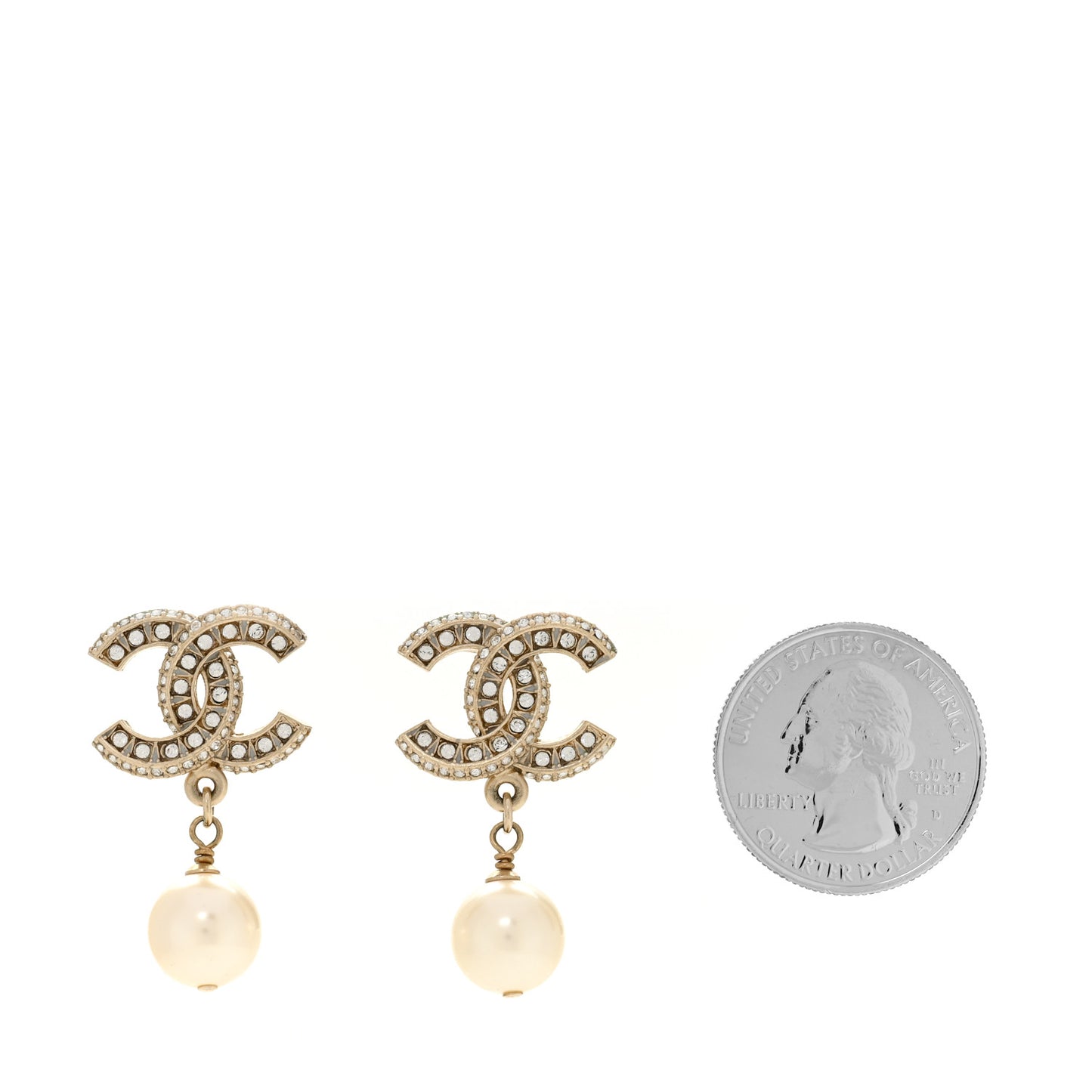 Crystal Timeless CC Pearl Drop Earrings Light Gold