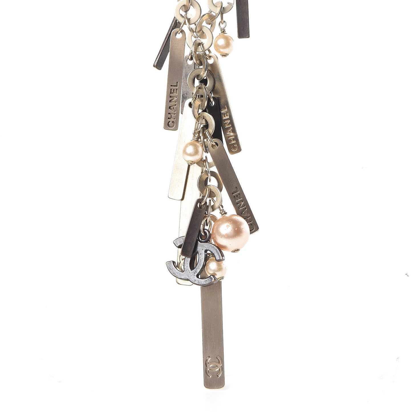 Pearl CC Logo Plate Necklace Silver
