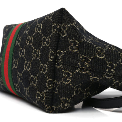 Gucci Denim GG Monogram Web Small Giglio Tote Black Ivory 10 of 10