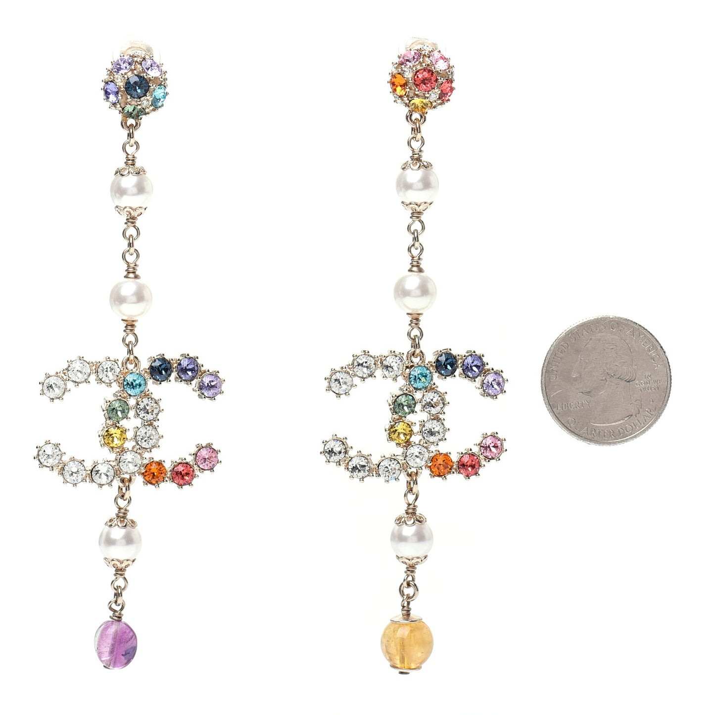 Crystal Pearl Over The Rainbow CC Long Drop Earrings Multicolor