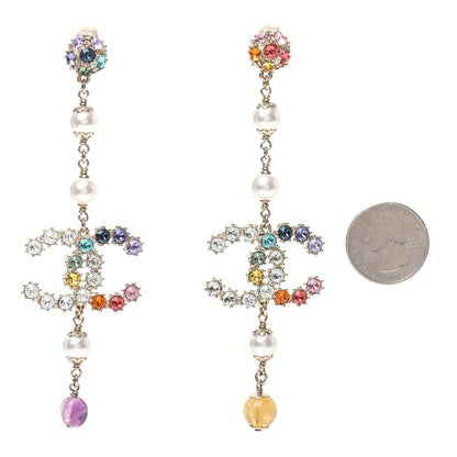 Chanel Crystal Pearl Over The Rainbow CC Long Drop Earrings Multicolor 2 of 5