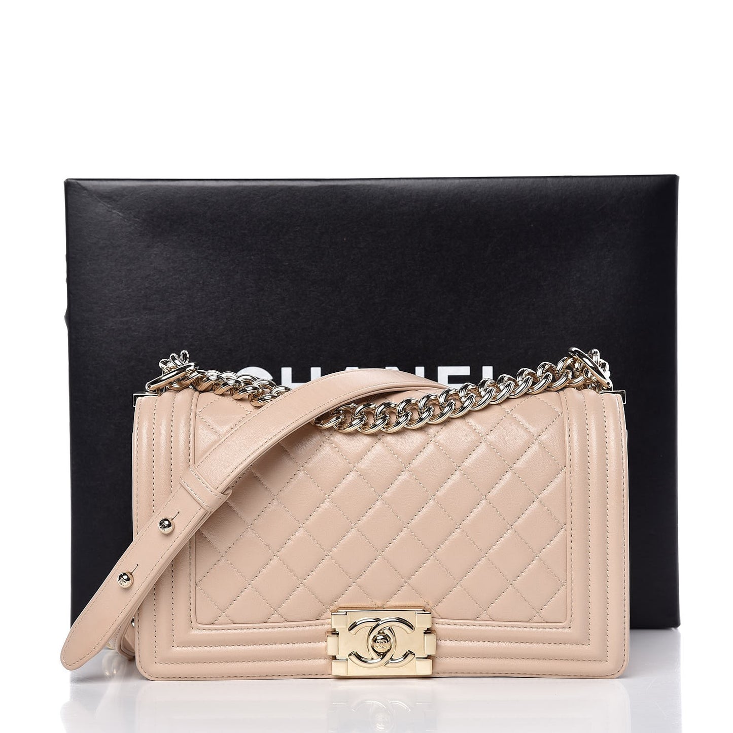 Lambskin Quilted Medium Boy Flap Beige