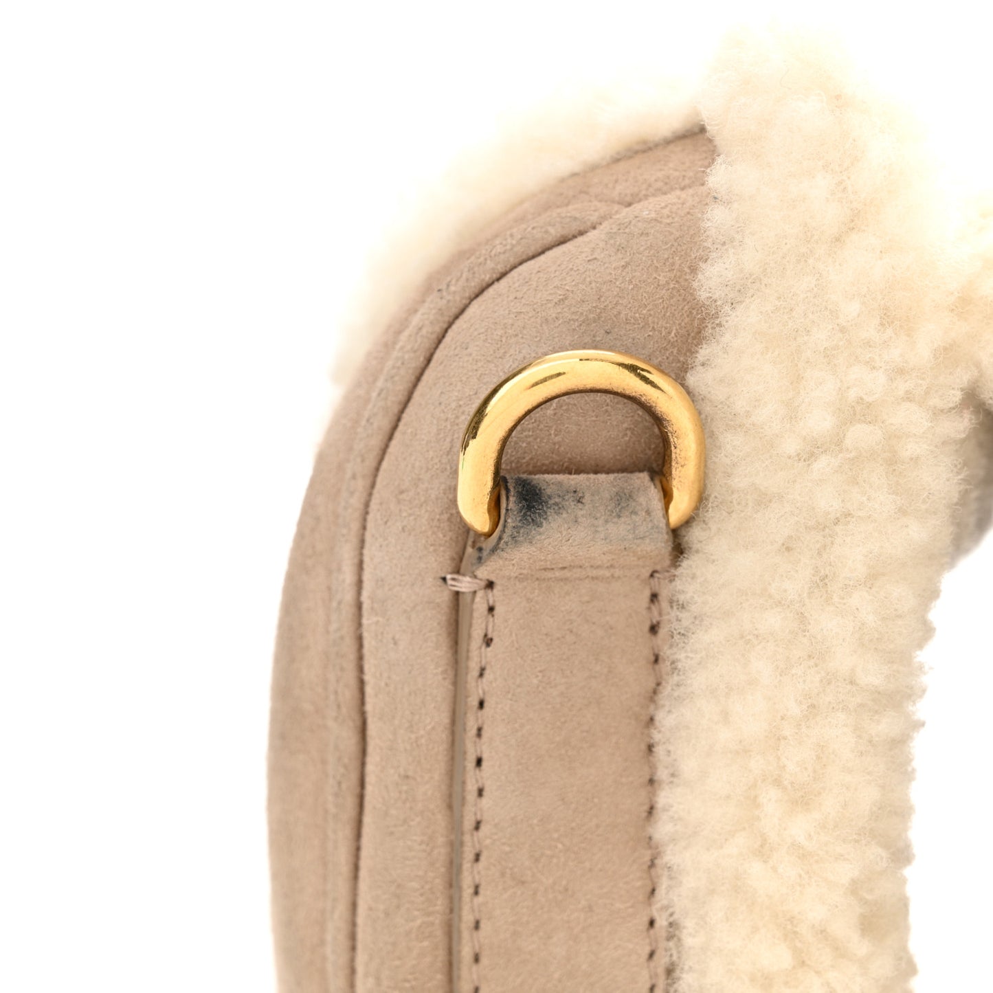 Suede Shearling Small Bobby Flap Beige