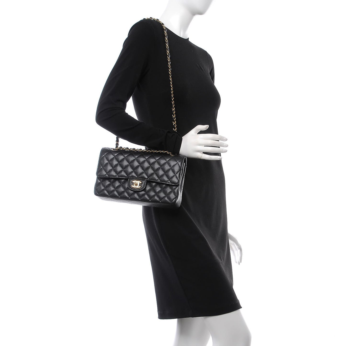 Caviar Quilted Medium Double Flap Black