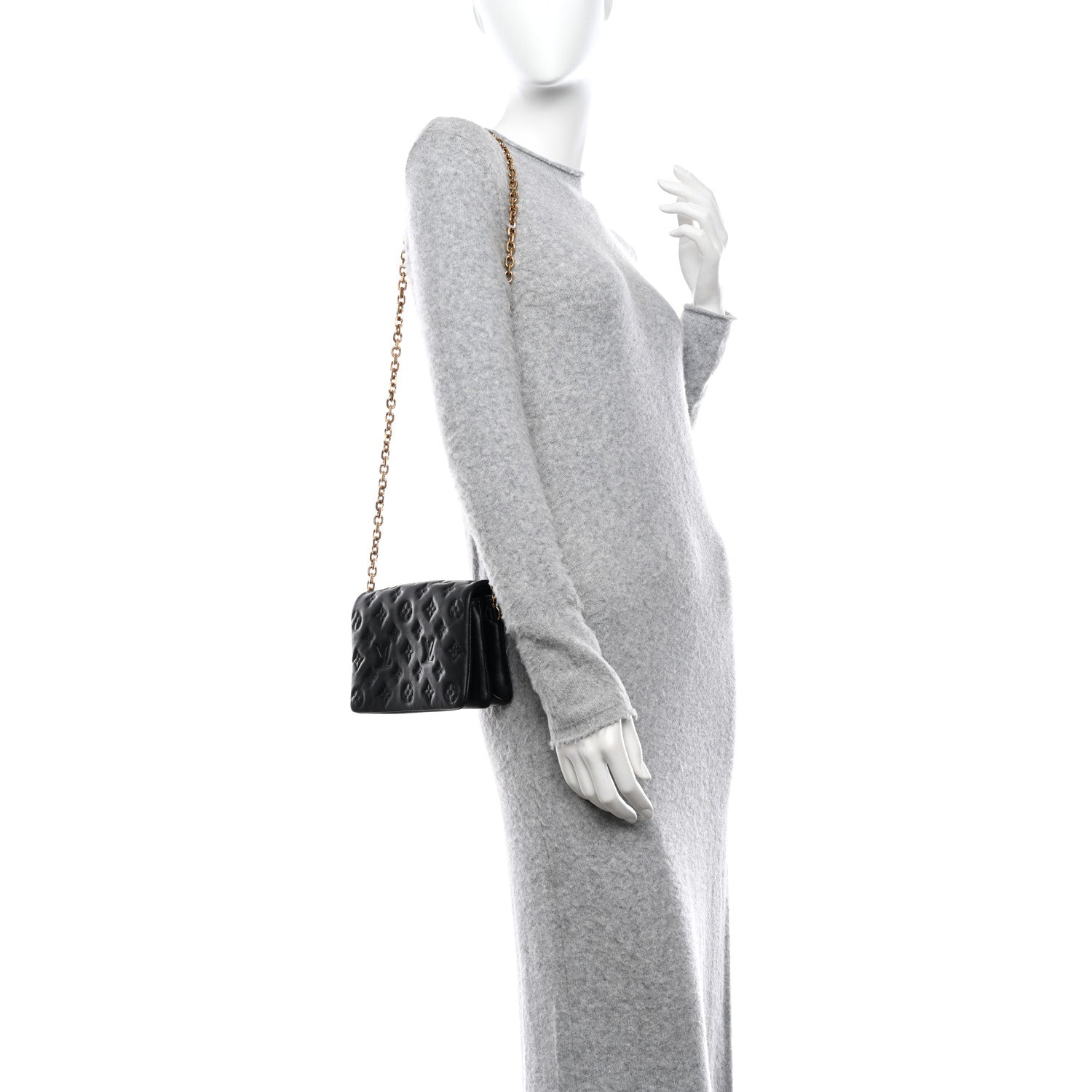 Louis Vuitton Lambskin Embossed Monogram Pochette Coussin Black 2 of 10