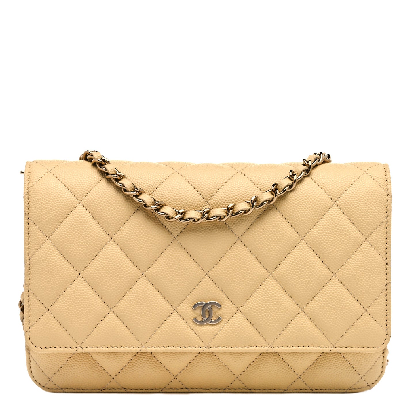 Caviar Quilted Wallet on Chain WOC Light Yellow