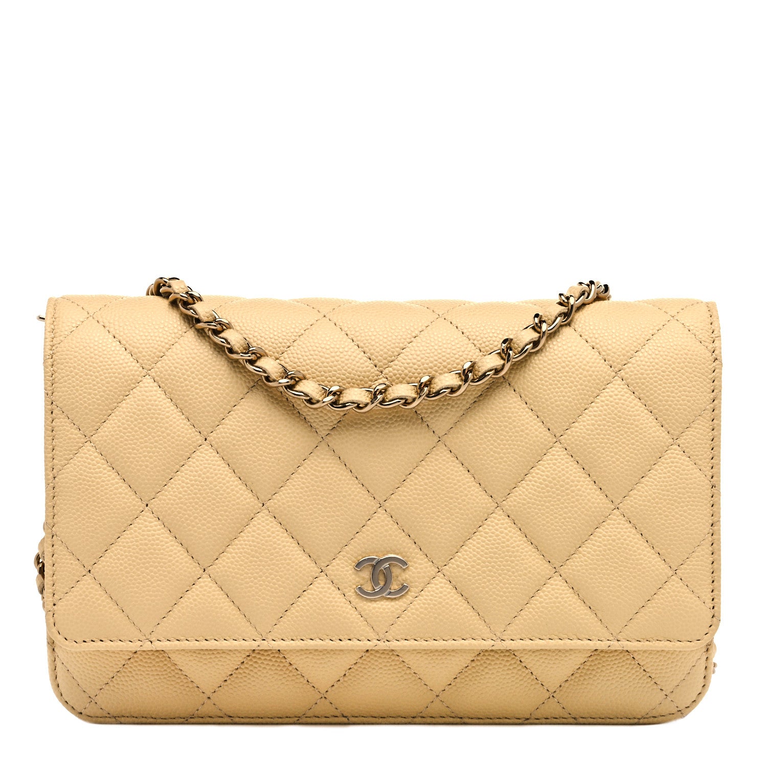 Chanel Caviar Quilted Wallet on Chain WOC Light Yellow 1 of 10