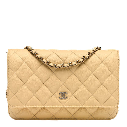Chanel Caviar Quilted Wallet on Chain WOC Light Yellow 1 of 10