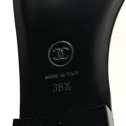 Chanel Lambskin Cap Toe CC Ballerina Flats 38.5 White Black 6 of 8