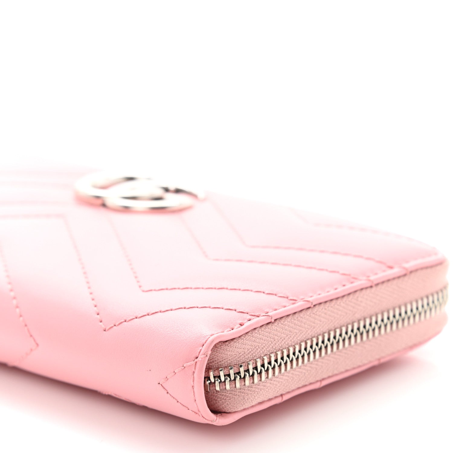Gucci Calfskin Matelasse GG Marmont Zip Around Wallet Wild Rose 9 of 9