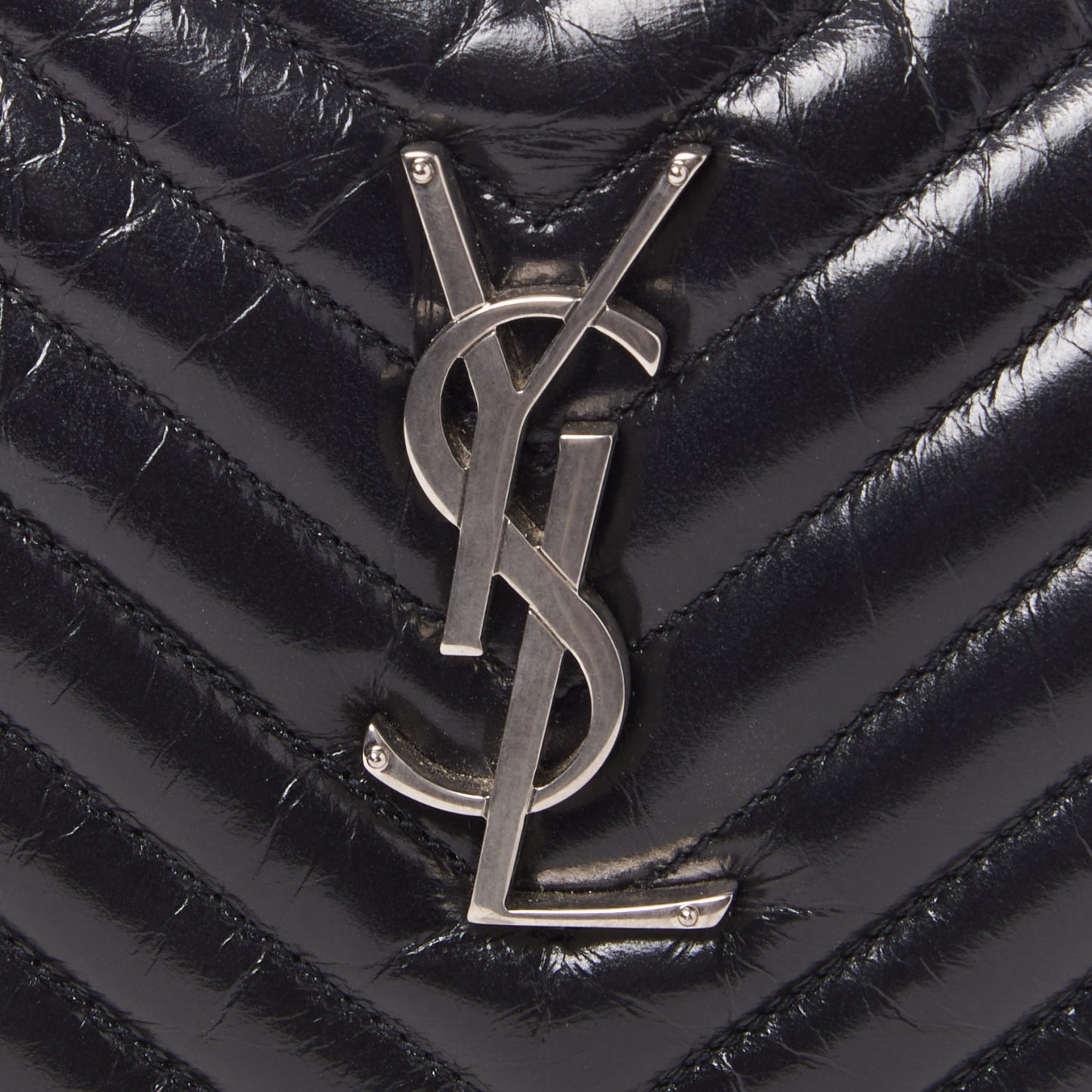 Cracked Shiny Calfskin Matelasse Monogram Lou Camera Bag Black