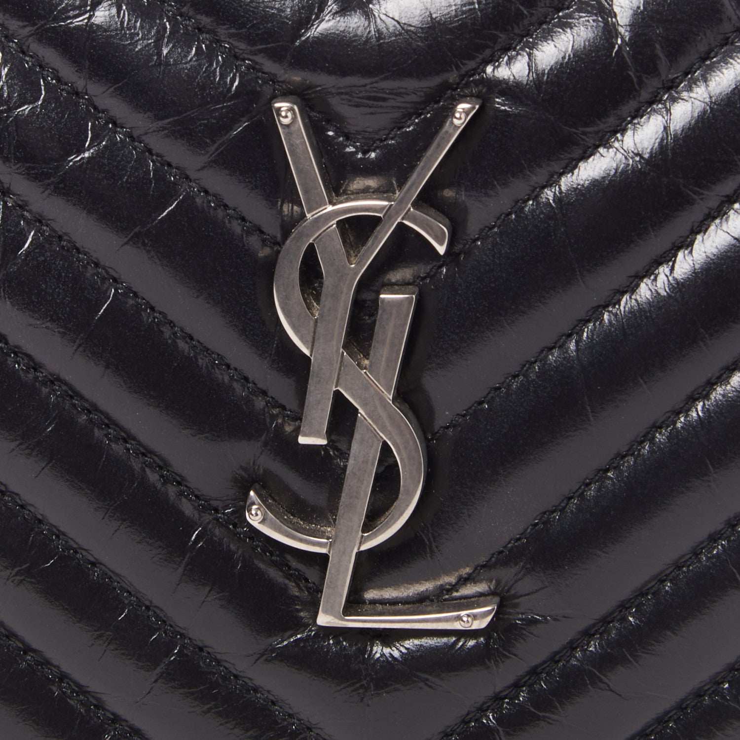 Saint Laurent Cracked Shiny Calfskin Matelasse Monogram Lou Camera Bag Black 6 of 8