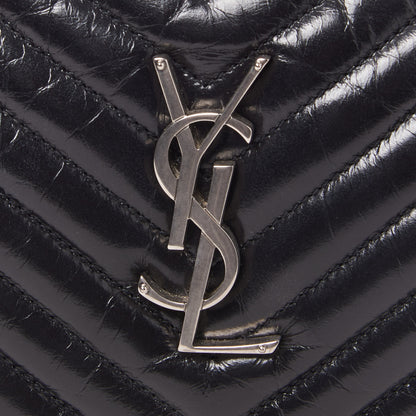Saint Laurent Cracked Shiny Calfskin Matelasse Monogram Lou Camera Bag Black 6 of 8