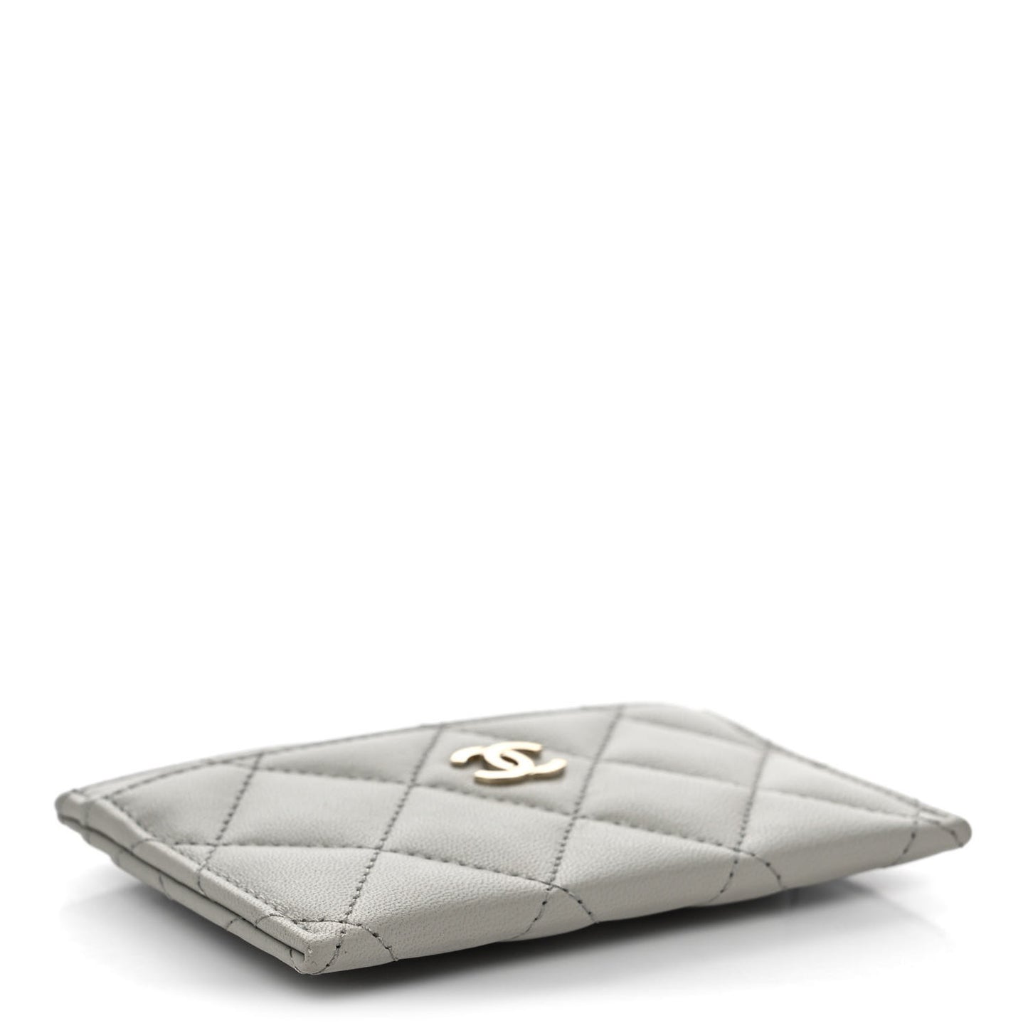 Lambskin Quilted Card Holder Grey