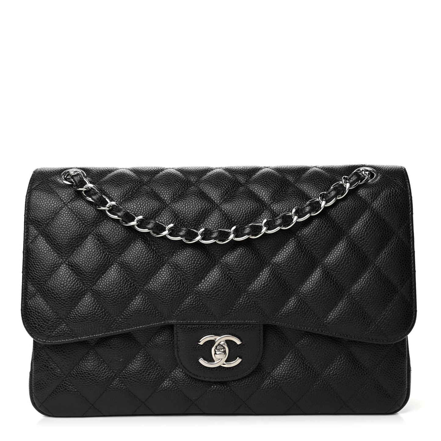 Caviar Quilted Jumbo Double Flap Black