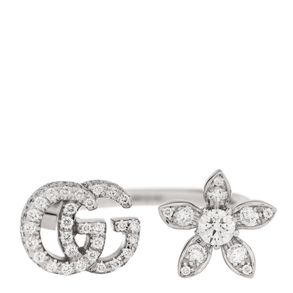 Gucci 18K White Gold Diamond Flora GG Open Ring 56 7.5 1 of 7